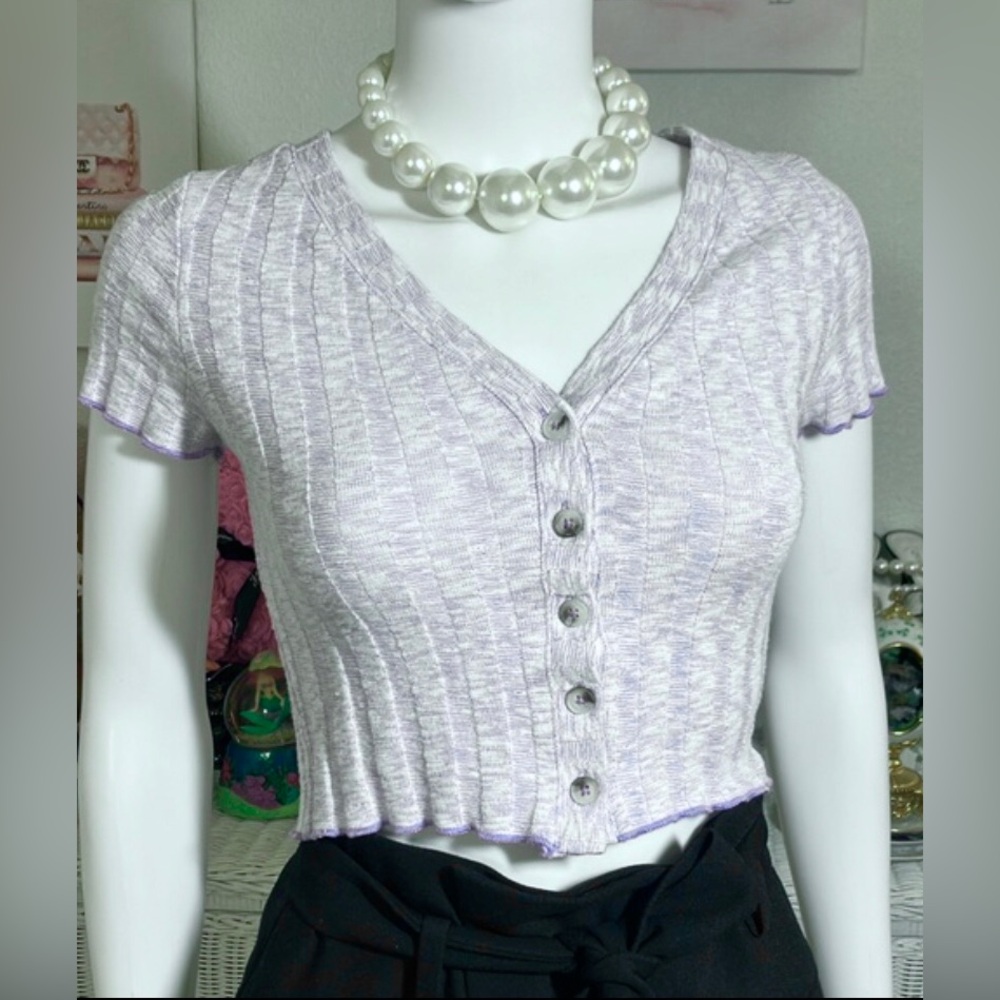 Forever 21 Crop Top Revealing Ribbed Cotton Front Buttons Lavender purple Size S
